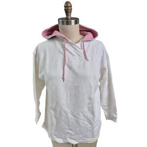Vtg 80s 90s AJ Brandon 100% Cotton Hoodie White/Pink Women Sz M